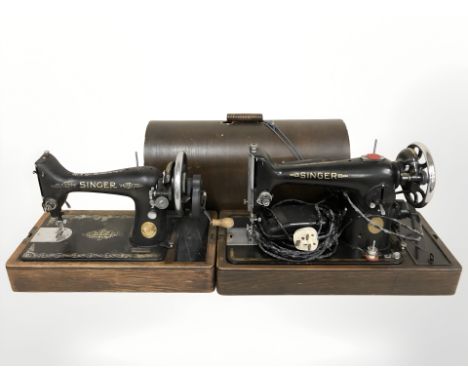 A Singer hand sewing machine and an electric sewing machine 