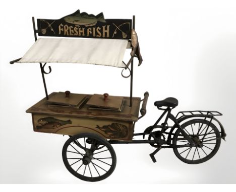 A scale model of a fishmonger's bicycle cart, length 62 cm.