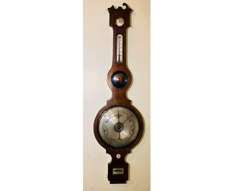 A 19th Century mahogany banjo barometer, four dials. 110cm H