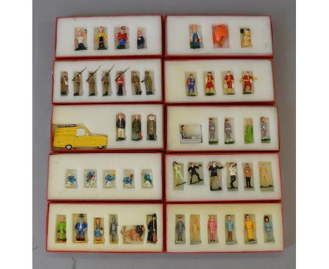 10 x hand painted TV & Film related white metal figure sets. Includes Dad's Army, The Smurfs, Stingray, Thunderbirds,Etc. VG 