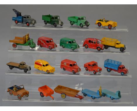 19 x Dinky Toys, all commercial vehicles, includes three Trojan vans (Brooke Bond Tea, Chivers Jellies, Esso). All unboxed an