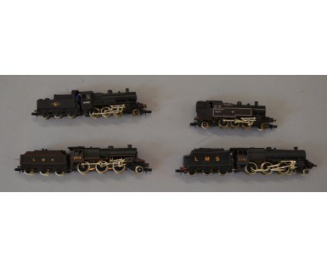 N Gauge. 4 x locomotives. Minitrix & Graham Farish. Overall G, some transfers slightly rubbed.