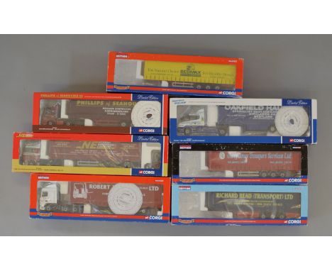 Corgi 1:50 scale. 4 x Ltd Edition tractor unit & trailer packs, all wing mirrors present. Together with 3 packs with trailers