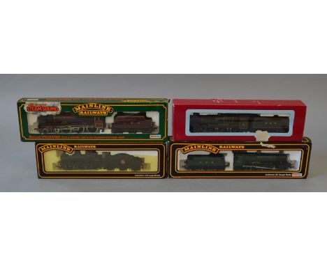 OO Gauge. Four Engines, three by Mainline, LMS 'Royal Scot' crimson, GWR Green Manor Class ' Hinton Manor' and BR black 2301 