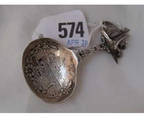 Dutch caddy spoon with ship terminal  import mark Birm  8g       