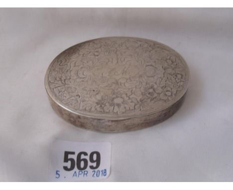 South American oval engraved snuff  box 3” wide  76g       
