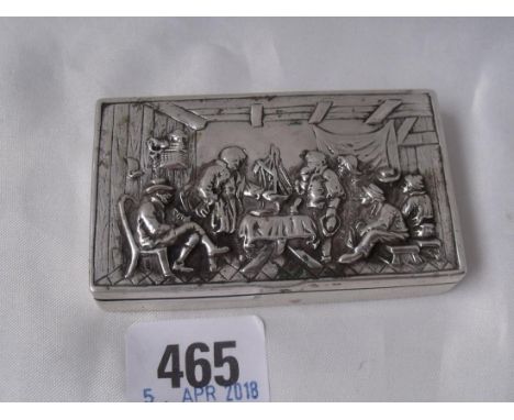 Dutch snuff box the hinge cover  embossed with figures 3” wide 80g     