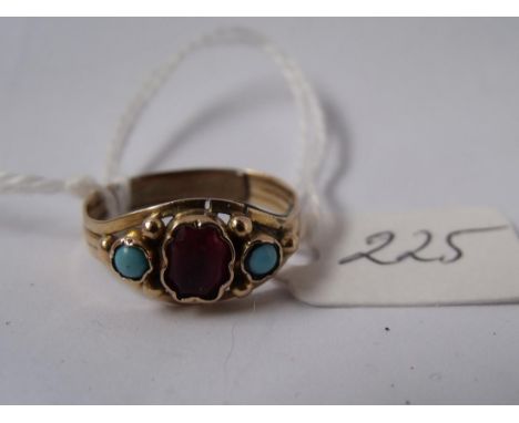 Gold turquoise & red stone ring  approx size K        