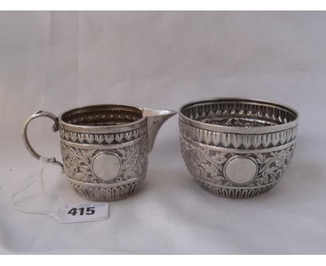 Victorian bachelors circular sugar basin  and matching cream jug 4” over handle  Lon 1886/7 by WG & JL  130g     