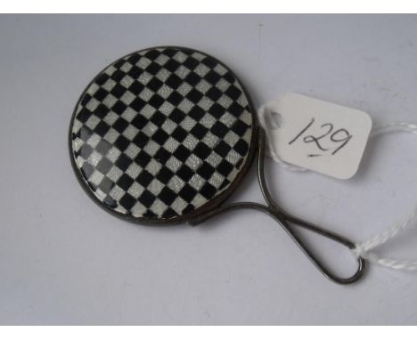 A miniature silver and chequered enamel  handbag mirror       