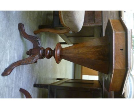 A late Victorian walnut occasional sewing table, having a rising top, over a tapered column, raised on a tripod base  28''h  