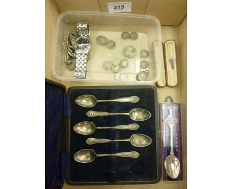 A mixed lot: to include Victorian silver coins; cufflinks; a Rotary wristwatch; and a 10 shilling note         S