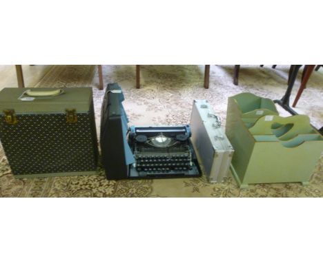 A mixed lot, viz. a portable manual typewriter; a 1960s record case; a 1960s Sewell wastepaper bin and matching magazine rack