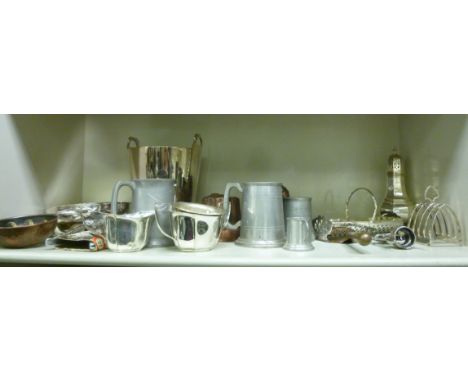 Silver plated, stainless steel and other domestic metalware: to include pewter tankards and flatware        OS6