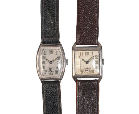 A GENTLEMANS' SILVER CASE WRISTWATCH with manual wind movement, the silver dial with black and luminous Arabic numerals and d
