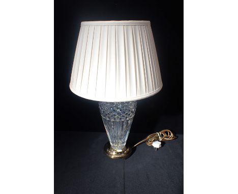 A WATERFORD CRYSTAL 'BELLINE' TABLE LAMP with brass base and top, and with pleated shade  47cm to top of bulb holder (unteste