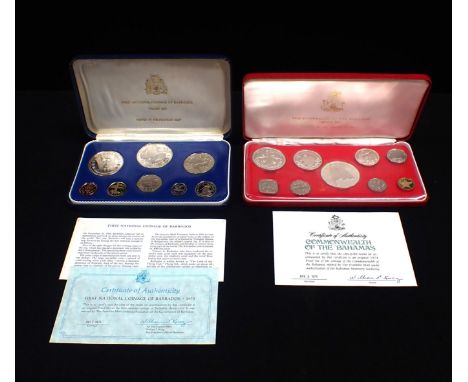 TWO PROOF COIN SETS, WITH SOME SILVER COINS First national coinage of Barbados, and Commonwealth of The Bahamas 