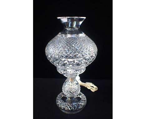A WATERFORD CRYSTAL 'INISHMORE' STYLE TABLE LAMP 36cm high (small chip to shade foot rim) (untested)