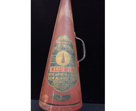 A VINTAGE 'MINIMAX' FIRE EXTINGUISHER of conical form 87cm long
