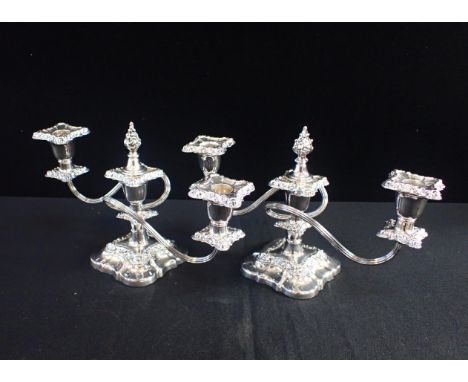 A PAIR OF WALKER AND HALL SILVER-PLATED CANDELBRA three-light, 19cm high