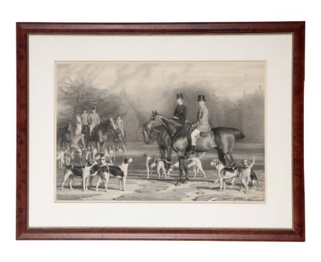 A LARGE ENGRAVING OF A HUNTING SCENE London published May 17th 1882 by Stephen Patterson, framed and glazed, 50 x 60cm