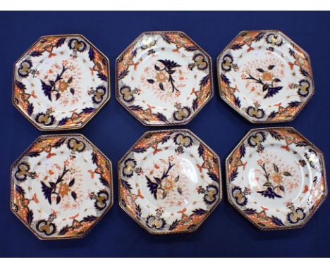 SIX DAVENPORT IMARI PATTERN DESSERT PLATES, Pattern No.1931 octagonal, approx. 23cm dia.