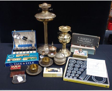 BUSSEY'S TABLE CROQUET (STRONG'S PATENT) (box damaged) a column oil lamp, Benares type brass ware, Tate and Lyle promotional 