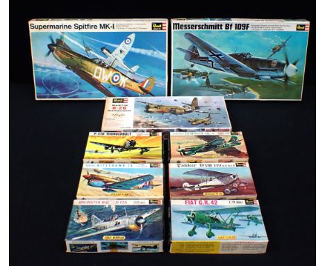 NINE BOXED 1960'S REVELL AUTHENTIC KITS MODEL PLANES including No.H-282 'Supermarine Spitfire MK-1', No.H-284 'Messerschmitt 