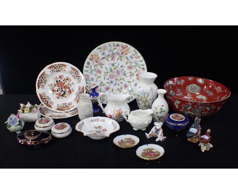 A ROYAL CROWN DERBY TEDDY BEAR, TWO BESWICK BIRDS and other mixed ceramics; a modern Chinese bowl, Limoges, Royal Crown Derby