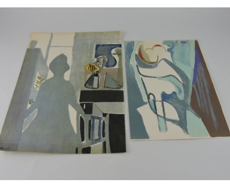 After Francisco Bores, La Femme En Bleu, lithograph, 37 x 27cm, together with another similar, (2)