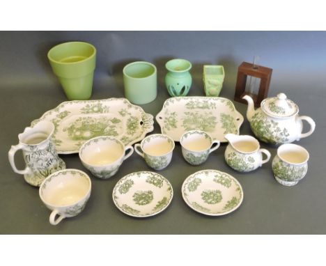 A 20th century Mason's ironstone tea service of six place settings, with green transfer decoration of fruit, together with su