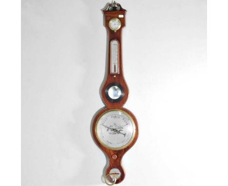 A 19th century mahogany cased wheel barometer, with ebony and boxwood stringing, having an eight inch silvered dial, signed D