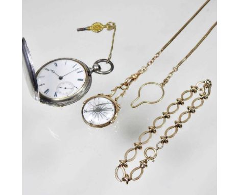 A 9 carat gold flexible link bracelet, 10g, together with a 19th century gilt cased pocket compass/hardstone seal, on a gilt 