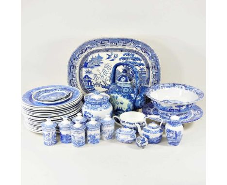 A collection of Staffordshire blue and white table wares, to include Spode Blue Room collection and Willow pattern
