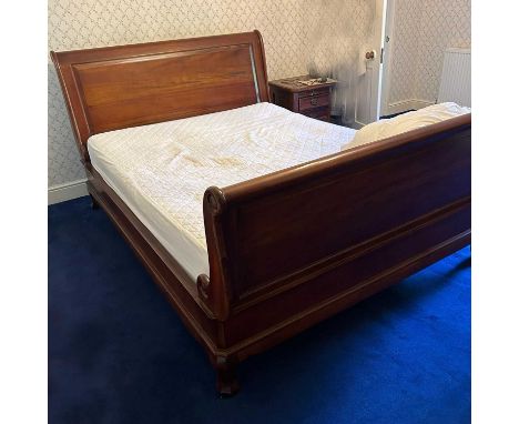 A modern cherrywood sleigh bed, with a slatted wooden base, no mattress164w x 232l x 113h cmOverall condition is complete and