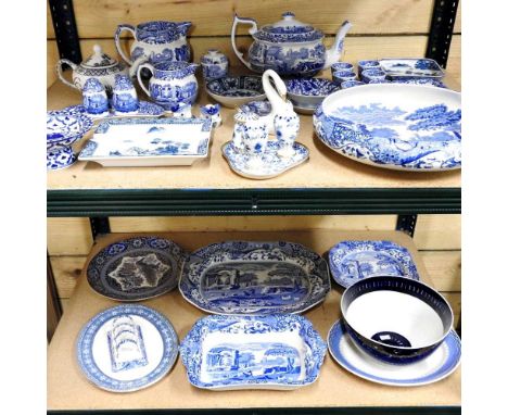 A collection of Staffordshire blue and white china, to include Spode Italian pattern