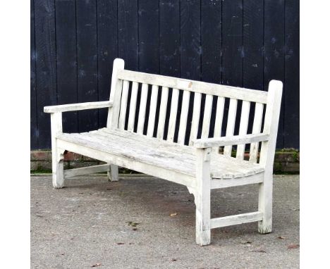 A teak slatted wooden garden bench, 190cm wide190w x 58d x 83h cm