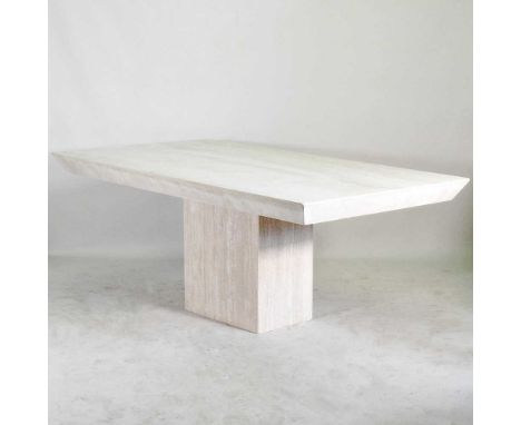 An Italian travertine dining table, late 20th century, with a rectangular top, on a pedestal base200w x 106d x 78hcm Overall 