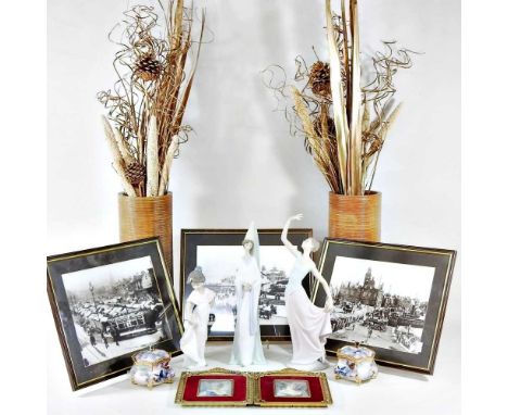 A pair of portrait miniatures, together with Nao figures and decorative items