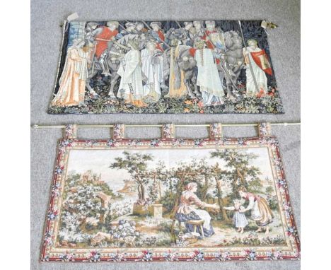 A Flemish tapestry the Knights of the Round Table, by Byrne-Jones, produced by Morris &amp; Co, 74 x 122cm, together with ano