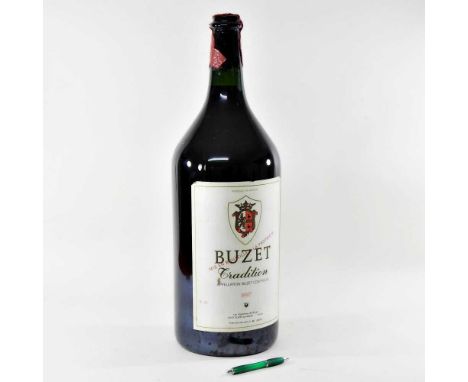 A balthazar of Les Vignerons du Buzet Tradition rouge wine, 1997 vintage, 12 litres, no.00003, 65cm high
