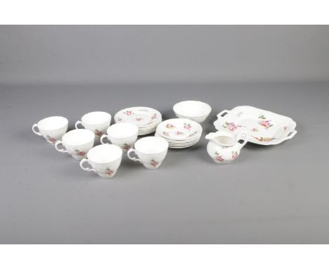 A Coalport Caughley Sprays tea set including six cups, six saucers, six side plates, milk jug, sugar bowl and sandwich plate 