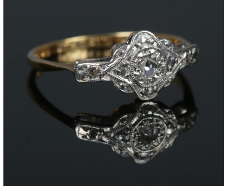 An Art Deco 18ct Gold and rose cut Diamond ring. Size M. Total weight: 1.9g.  