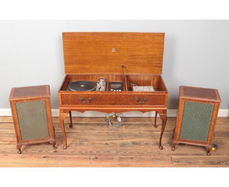A Dynatron (Hambledon HFC 62) radiogram with Goldring turntable in mahogany case with two matching speakers model LS 2626.  P