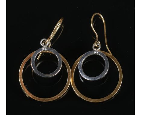 A pair of 9ct yellow and white gold double hoop earrings, 2 grams.  