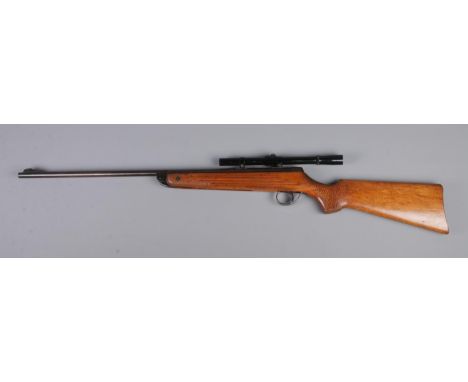 A BSA Meteor MK I 0.177cal break barrel air rifle. Stamped N1435, fitted with 'Rifle Scope' 4x20 scope. CANNOT POST.  Crack t