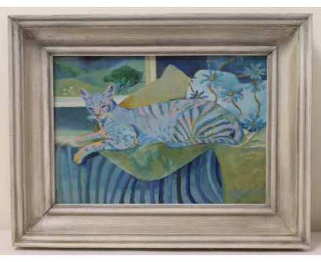 Christine Boyce."Bonzo, Spotted Oriental" - portrait of a cat.Oil on panel.17.5cm x 25cm.Signed, dated 1988, label verso.