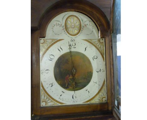 Thirty hour long case clock by Mitchell Cockermouth, with 13" dial painted with sprays and paterae in scumbled pine case.