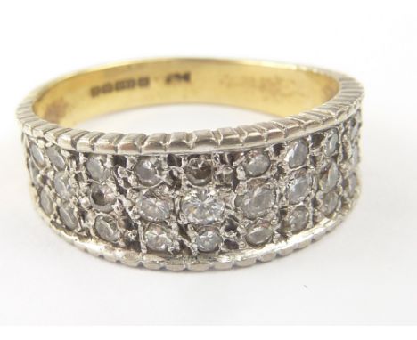 Half eternity style ring with three rows of brilliants in 18ct gold. size 'R½'