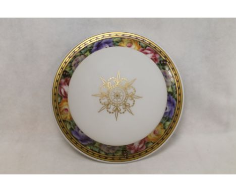 Early 20th century glass plafonnier ceiling light of circular form, the opaque white ground with continuous band of hand pain